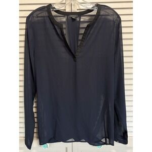 Ann Taylor Black Sheer Chiffon Long Sleeve Blouse Size M Twist/Open Back